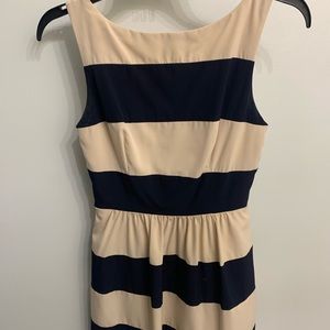 Dark Blue and Cream Striped Formal Dress